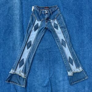 y2k Sharp Arrow diamond patchwork denim